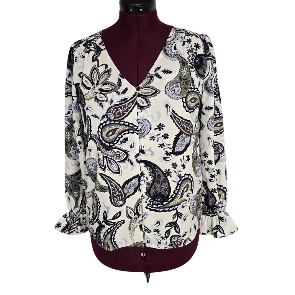 LOFT Paisley Print Blouse - Black and White